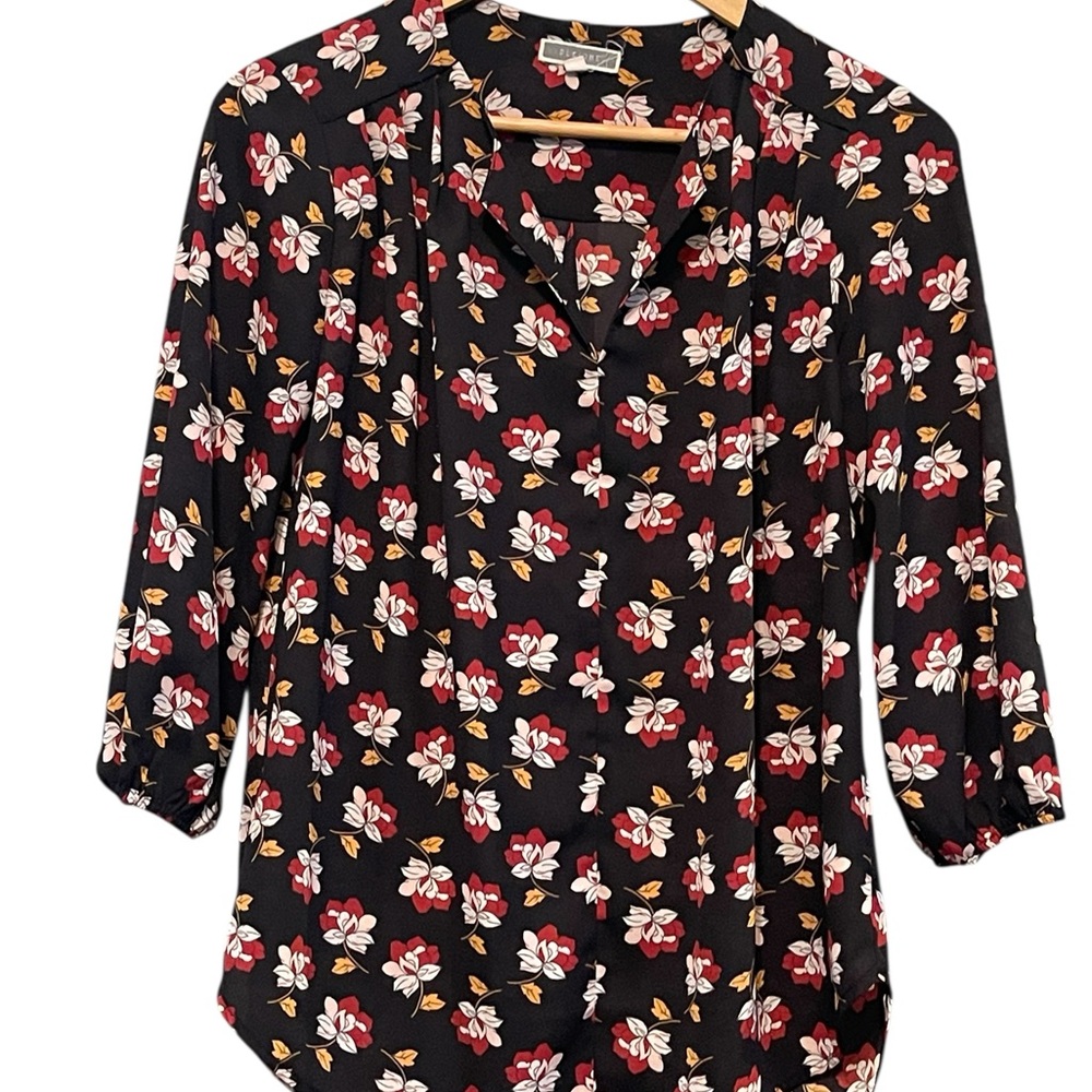 Pleione Black Blouse with Floral Design